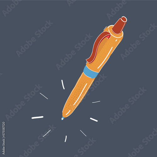 Vector illustration of hand drawn pen on dark background.