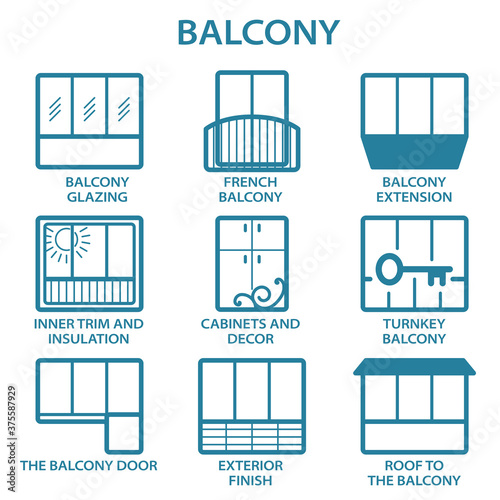 Set different types of balconies in vector