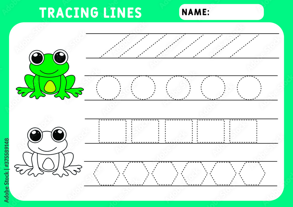 Trace line worksheet for kids. Basic writing. Working pages for children.  Preschool or kindergarten worksheet. Trace the pattern. Illustration and  vector outline - A4 paper ready to print. Stock Vector