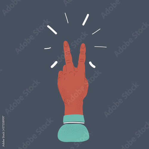 Vector illustration of human hand with two finger pair symbol on dark background isolated.