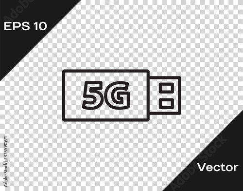 Black line 5G modem for fast mobile Internet icon isolated on transparent background. Global network high speed connection data rate technology. Vector.