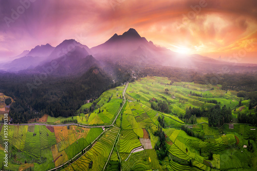 Landscape view beauty morning indonesia, sunrise over the mountains