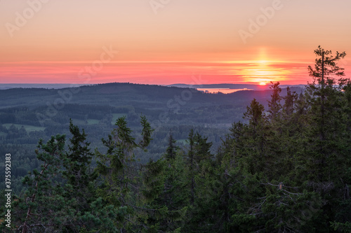 Scenic landscape with lake and sunset at evening in Koli  national park  Finland