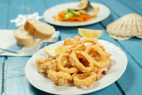 Crisp fried golden squid rings