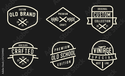 Collection of banner, logo, badge or label in retro vintage style. Graphic elements different forms. Minimalistic vector objects template for branding craft, hand made, custom products.