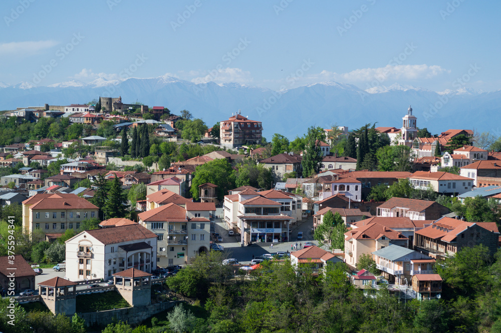 Panorama of Sighnaghi and Caucasus Mountains, Georgia