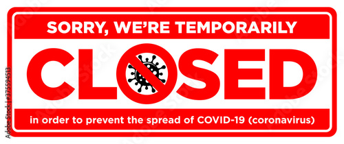 Information warning sign Office is temporarily closed by the coronavirus quarantine measures in public places. Limitation and caution COVID-19. Illustration, vector