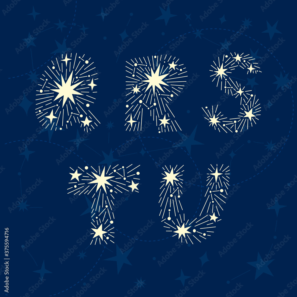 Vecteur Stock Dreamy font made of stars and constellations. Celestial