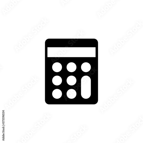 Calculator Icon in black flat glyph, filled style isolated on white background