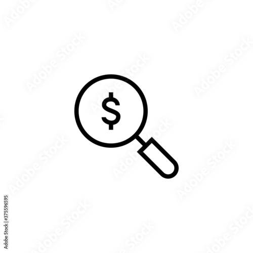Dollar Search Icon  in black line style icon, style isolated on white background