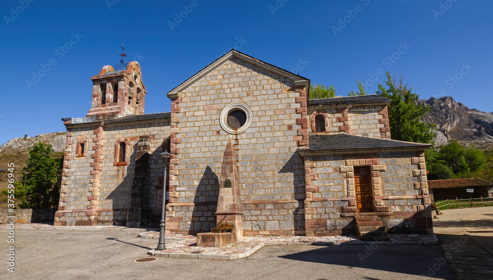 Church built in stone in mountain village, Sena de Luna. Province of León. Spain