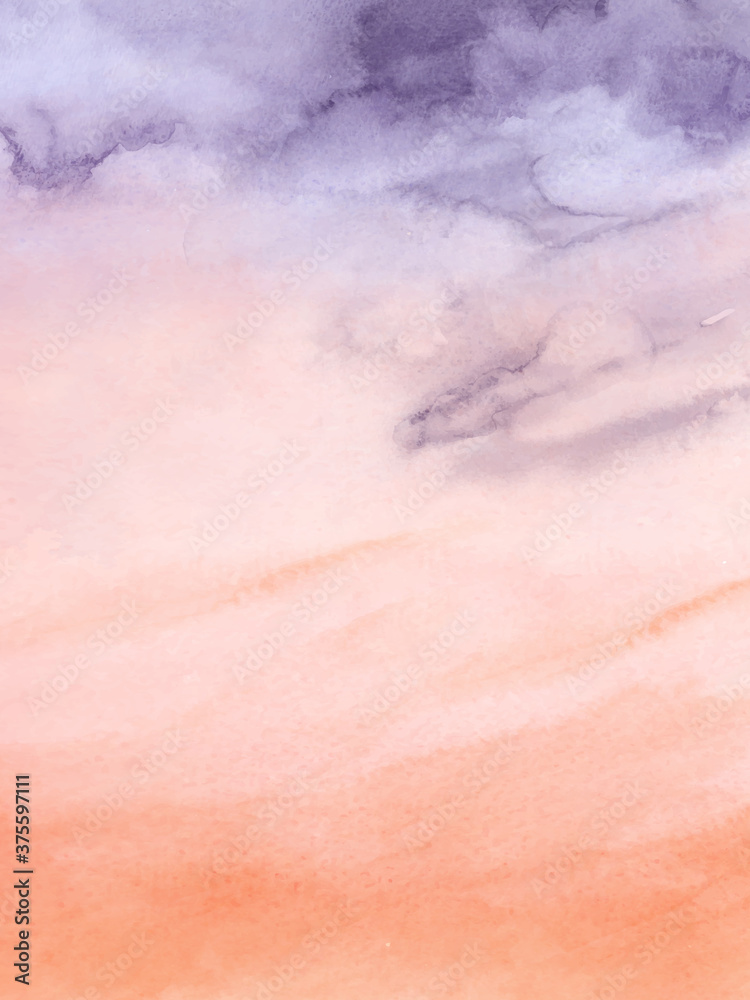 Fototapeta premium Sunset sky purple and orange of watercolor paintbrush background