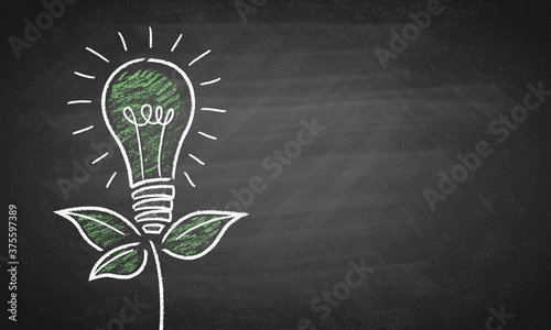 Green energy light bulb chalk board vector background