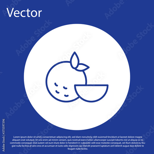 Blue line Orange fruit icon isolated on blue background. White circle button. Vector.
