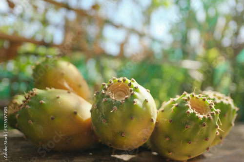 Closeup of tasty italian prickly pears fruit backgound,healthy summer food  photo