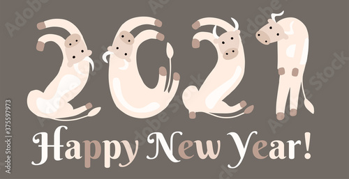 New year concept 2021. Chinese horoscope of animals.