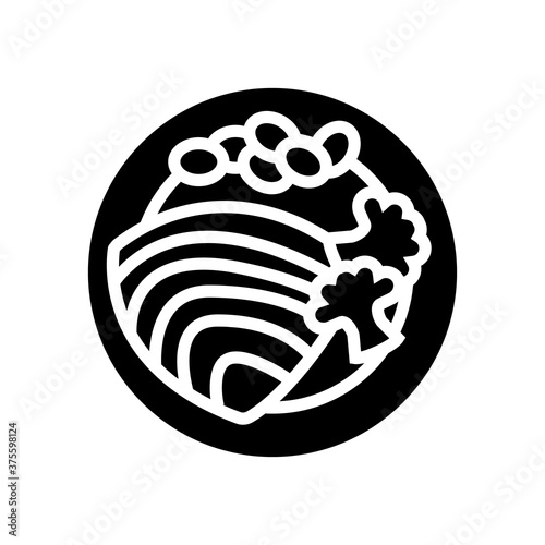 tuna fish dish with vegetables glyph icon vector. tuna fish dish with vegetables sign. isolated contour symbol black illustration