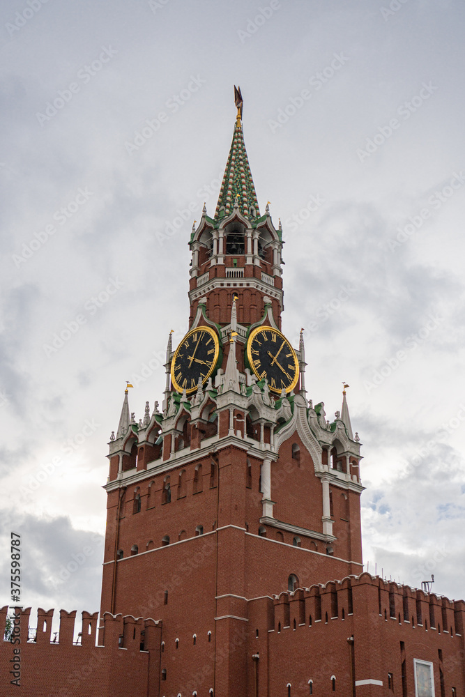 Clock on the Spasskaya Tower in Moscow in summer 2020 Clock on the Spasskaya Tower in Moscow in summer 2020
