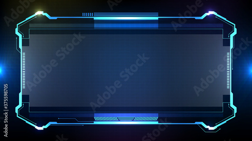 Abstract futuristic background. Blue glowing technology sci fi frame hud ui