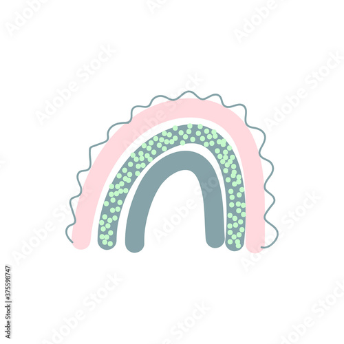 Adorable rainbow clipart in trendy Scandinavian style. Funny, cute, hygge illustration for poster, textile, decoration kids playroom or greeting card. Hand drawn doodle element. Vector illustration.