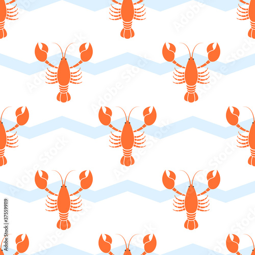 Lobster pattern seamless vector illustration on white background. Cartoon cute lobster collection.