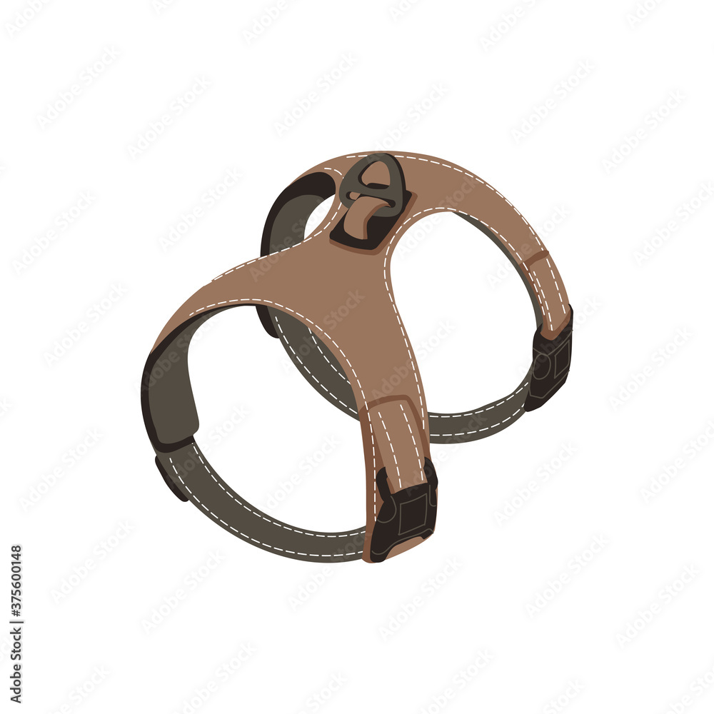 Adjustable dog harness. Leather accessory for pet animals cartoon vector illustration isolated