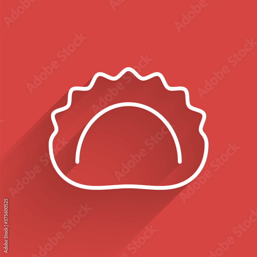 White line Dumplings icon isolated with long shadow. Pierogi, varenyky, pelmeni, ravioli. Traditional Ukrainian food. Vector.