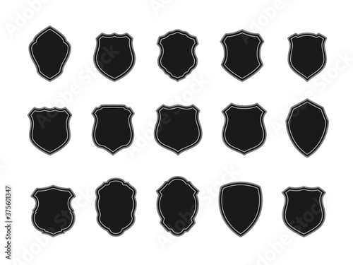 Vector Set of Black Badges in Shape of Shields