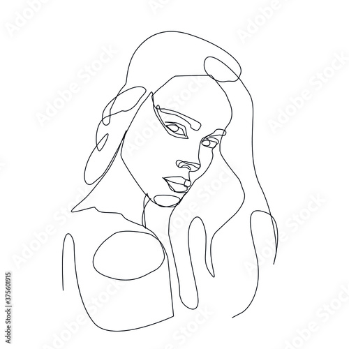 contour face of a girl with one line, beautiful girl, minimalism and abstraction