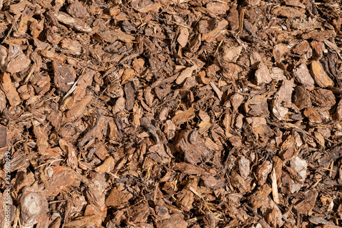 wood bark ground cover treatment to surpress weeds in the private and public parks and gardens