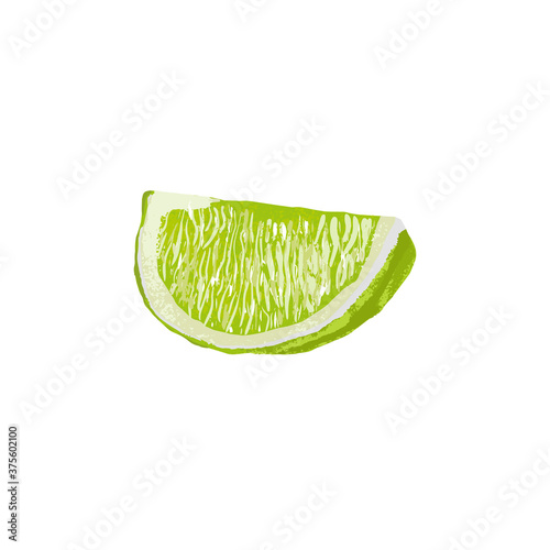 Vegetarian and healthy food concept. Colorful card for print or web design with realistic wedge of lemon. Isolated on white background. Vector