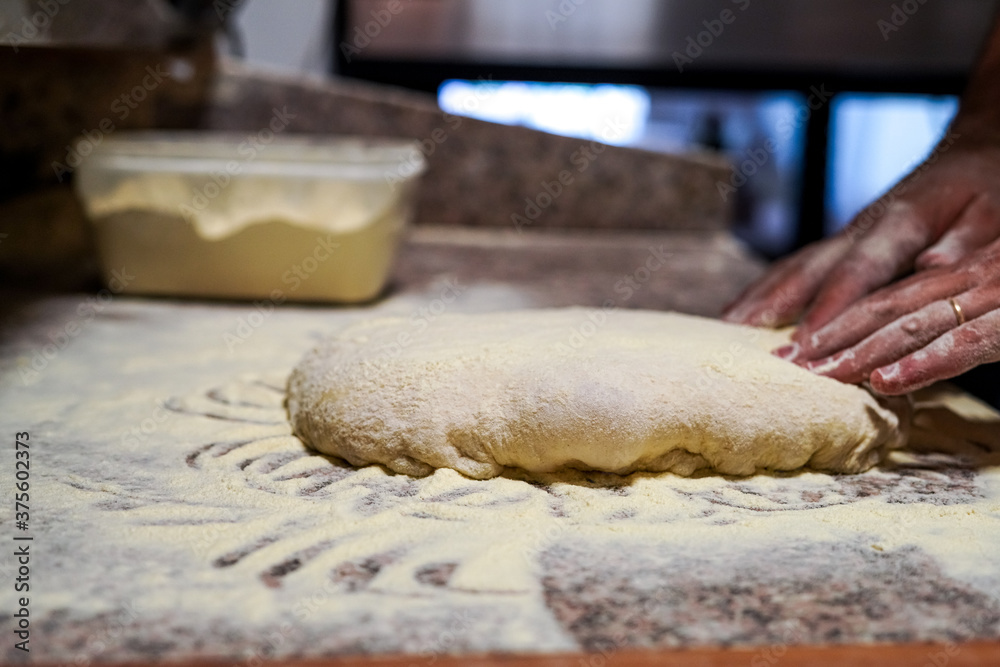 preparation of pizza in pala preparation of pizza in pala