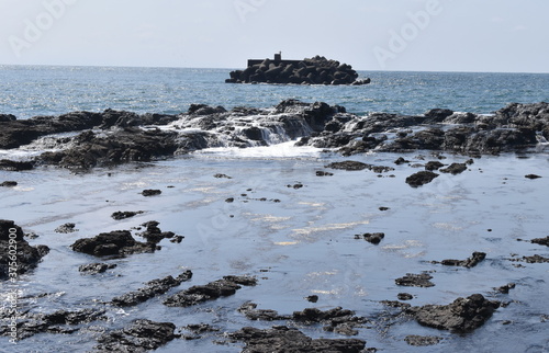 The peaceful rock edge of the Setana seaport in Japan