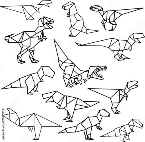 Vector image: origami dinosaurs. For logos, prints and printing