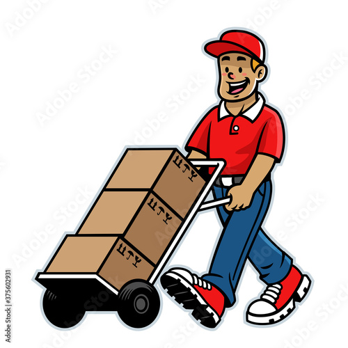 cartoon happy warehouse worker mascot