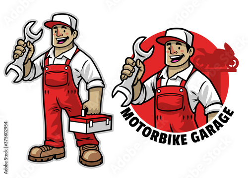 cartoon of happy mechanic mascot