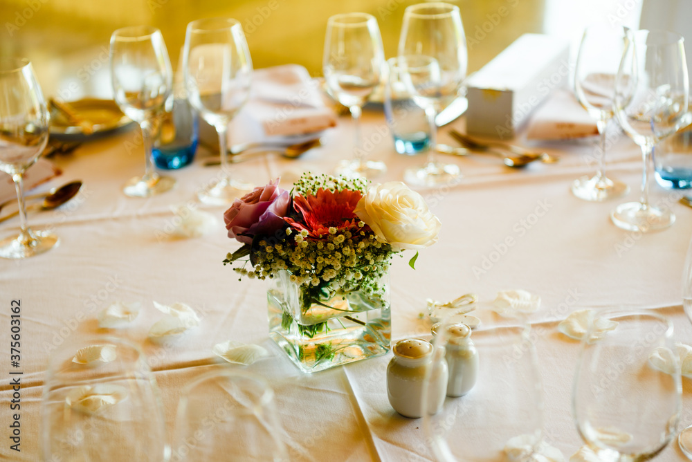 Closeup on table set for an event party or wedding reception lovely background. Closeup on table set for an event party or wedding reception lovely background.