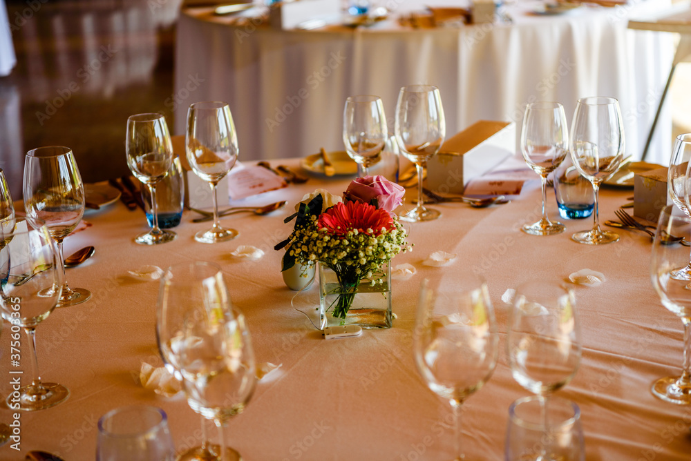 Closeup on table set for an event party or wedding reception lovely background. Closeup on table set for an event party or wedding reception lovely background.