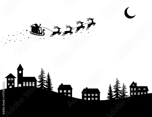 Santa Claus on the sky in winter season.Merry Christmas and Happy New Year. paper art design.Vector EPS 10.
