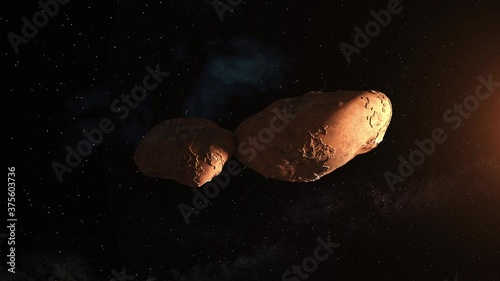 486958 Arrokoth (nicknamed as Ultima Thule) a trans-Neptunian object located in the outer Solar System - 3D illustration photo