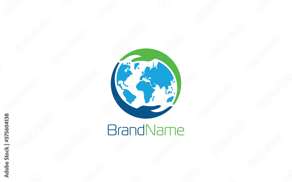 Globe logo formed with two hands around it Globe logo formed with two hands around it