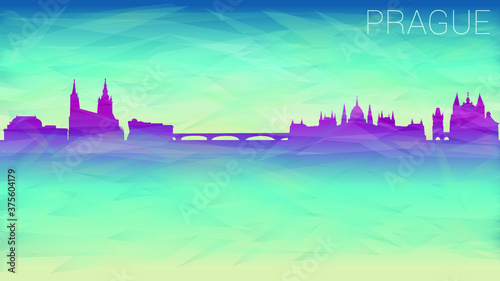 Prague Czech Republic City Europe. Broken Glass Abstract Geometric Dynamic Textured. Banner Background. Colorful Shape Composition.