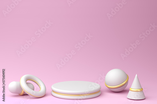 white podium with gold accents on pastel pink background, 3d render © Duha