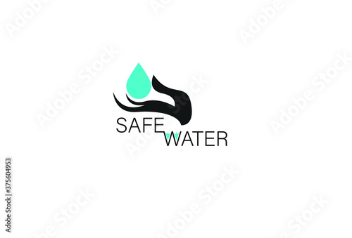 Safe water logo, water drop and hand icons.