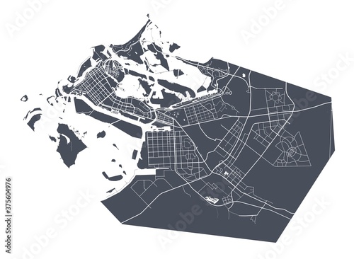 Abu Dhabi map. Detailed map of Abu Dhabi city poster with streets. Cityscape vector.