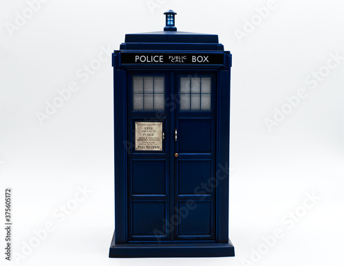 Photo Police call box in front of white background
