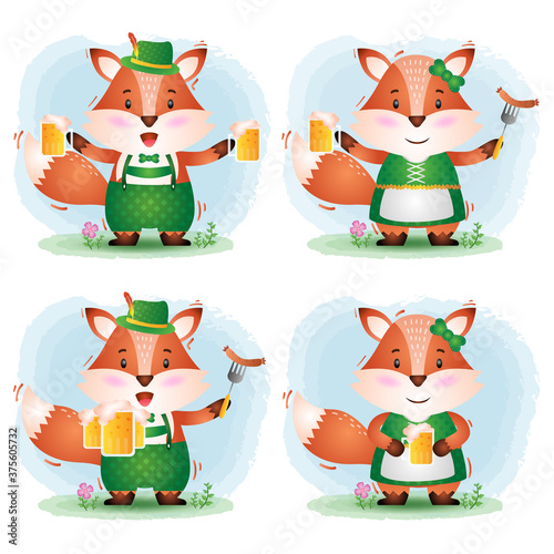 a cute fox couple with traditional oktoberfest dress