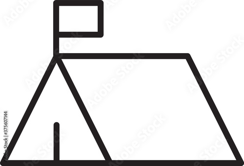 Black line Protest camp icon isolated on white background. Protesting tent. Vector. photo