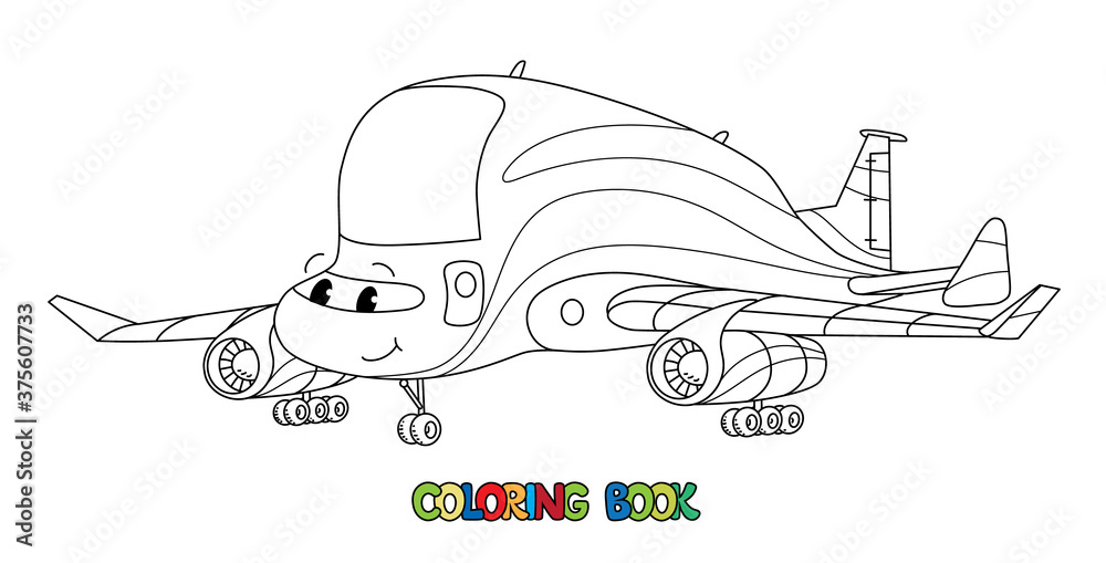 Obraz premium Funny cargo plane with eyes. Coloring book