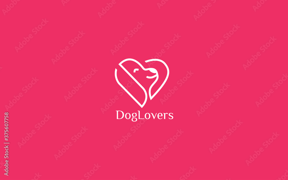 Dog logo formed love symbol with pink background
